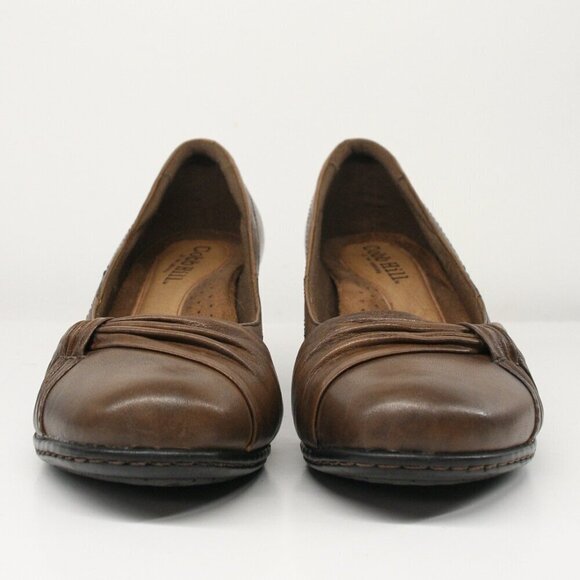 New Balance Cobb Hill Antique Brown Leather Pleated Knot Slip On Pump Heel Sz 10 - Picture 2 of 15